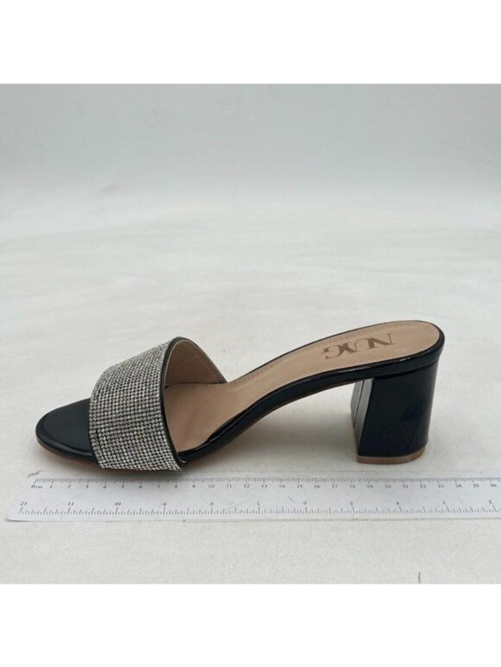Black Women's Heeled Slide Sandals - Slip-On Glitz Dress Sandals For Women